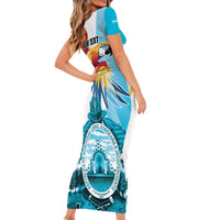 Personalized Honduras 1821 Family Matching Short Sleeve Bodycon Dress and Hawaiian Shirt Scarlet Macaw Sky Blue Color - Wonder Print Shop