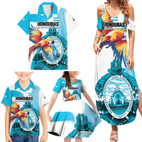 Personalized Honduras 1821 Family Matching Summer Maxi Dress and Hawaiian Shirt Scarlet Macaw Sky Blue Color - Wonder Print Shop