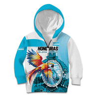 Personalized Honduras 1821 Kid Hoodie Scarlet Macaw Sky Blue Color - Wonder Print Shop
