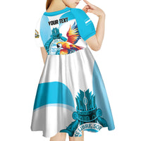 Personalized Honduras 1821 Kid Short Sleeve Dress Scarlet Macaw Sky Blue Color - Wonder Print Shop