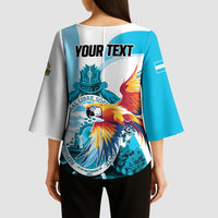Personalized Honduras 1821 Kimono Sleeve Blouse Scarlet Macaw Sky Blue Color - Wonder Print Shop