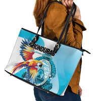 Honduras 1821 Leather Tote Bag Scarlet Macaw Sky Blue Color - Wonder Print Shop