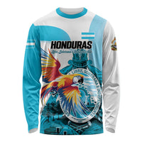 Personalized Honduras 1821 Long Sleeve Shirt Scarlet Macaw Sky Blue Color - Wonder Print Shop