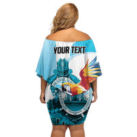 Personalized Honduras 1821 Off Shoulder Short Dress Scarlet Macaw Sky Blue Color - Wonder Print Shop