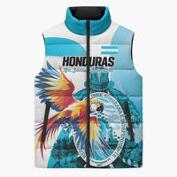 Personalized Honduras 1821 Sleeveless Puffer Jacket Scarlet Macaw Sky Blue Color - Wonder Print Shop
