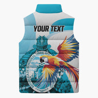 Personalized Honduras 1821 Sleeveless Puffer Jacket Scarlet Macaw Sky Blue Color - Wonder Print Shop
