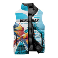 Personalized Honduras 1821 Sleeveless Puffer Jacket Scarlet Macaw Sky Blue Color - Wonder Print Shop