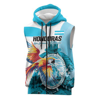 Personalized Honduras 1821 Sleeveless Zip Hoodie Scarlet Macaw Sky Blue Color - Wonder Print Shop