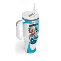 Personalized Honduras 1821 Tumbler With Handle Scarlet Macaw Sky Blue Color - Wonder Print Shop