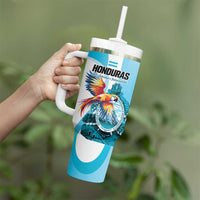 Personalized Honduras 1821 Tumbler With Handle Scarlet Macaw Sky Blue Color - Wonder Print Shop
