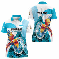 Personalized Honduras 1821 Women Polo Shirt Scarlet Macaw Sky Blue Color - Wonder Print Shop