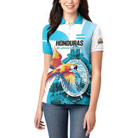Personalized Honduras 1821 Women Polo Shirt Scarlet Macaw Sky Blue Color - Wonder Print Shop