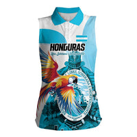 Personalized Honduras 1821 Women Sleeveless Polo Shirt Scarlet Macaw Sky Blue Color - Wonder Print Shop
