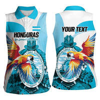 Personalized Honduras 1821 Women Sleeveless Polo Shirt Scarlet Macaw Sky Blue Color - Wonder Print Shop