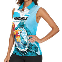 Personalized Honduras 1821 Women Sleeveless Polo Shirt Scarlet Macaw Sky Blue Color - Wonder Print Shop
