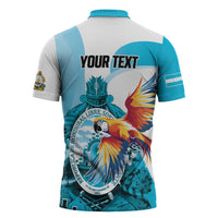 Personalized Honduras 1821 Zipper Polo Shirt Scarlet Macaw Sky Blue Color - Wonder Print Shop