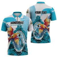 Personalized Honduras 1821 Zipper Polo Shirt Scarlet Macaw Sky Blue Color - Wonder Print Shop