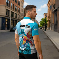 Personalized Honduras 1821 Zipper Polo Shirt Scarlet Macaw Sky Blue Color - Wonder Print Shop