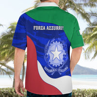 Rugby-style button-up shirt back, FORZA AZZURRI text over green/blue/red star crest