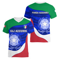 Italy Rugby Women V Neck T Shirt Forza Azzurri 2023 World Cup - Wonder Print Shop