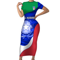Custom Italy Rugby Family Matching Short Sleeve Bodycon Dress and Hawaiian Shirt Forza Azzurri 2023 World Cup - Wonder Print Shop