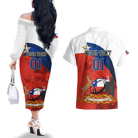 Custom Chile Rugby Couples Matching Off The Shoulder Long Sleeve Dress and Hawaiian Shirt The Condors Go 2023 World Cup - Wonder Print Shop