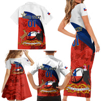 Custom Chile Rugby Family Matching Short Sleeve Bodycon Dress and Hawaiian Shirt The Condors Go 2023 World Cup - Wonder Print Shop