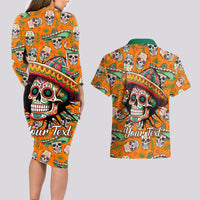 Personalised Day Of The Dead Couples Matching Long Sleeve Bodycon Dress and Hawaiian Shirt Sugar Skull Dia de los Muertos - Wonder Print Shop