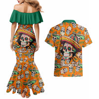 Personalised Day Of The Dead Couples Matching Mermaid Dress and Hawaiian Shirt Sugar Skull Dia de los Muertos - Wonder Print Shop
