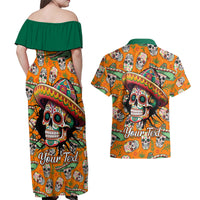 Personalised Day Of The Dead Couples Matching Off Shoulder Maxi Dress and Hawaiian Shirt Sugar Skull Dia de los Muertos - Wonder Print Shop