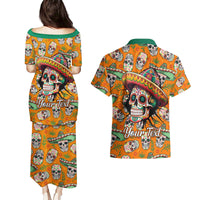 Personalised Day Of The Dead Couples Matching Puletasi Dress and Hawaiian Shirt Sugar Skull Dia de los Muertos - Wonder Print Shop
