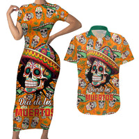 Personalised Day Of The Dead Couples Matching Short Sleeve Bodycon Dress and Hawaiian Shirt Sugar Skull Dia de los Muertos - Wonder Print Shop