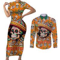Personalised Day Of The Dead Couples Matching Short Sleeve Bodycon Dress and Long Sleeve Button Shirts Sugar Skull Dia de los Muertos - Wonder Print Shop