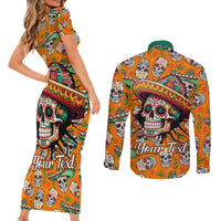 Personalised Day Of The Dead Couples Matching Short Sleeve Bodycon Dress and Long Sleeve Button Shirts Sugar Skull Dia de los Muertos - Wonder Print Shop