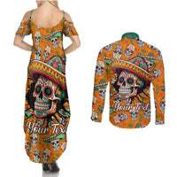 Personalised Day Of The Dead Couples Matching Summer Maxi Dress and Long Sleeve Button Shirts Sugar Skull Dia de los Muertos - Wonder Print Shop
