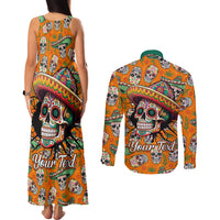Personalised Day Of The Dead Couples Matching Tank Maxi Dress and Long Sleeve Button Shirts Sugar Skull Dia de los Muertos - Wonder Print Shop