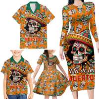 Personalised Day Of The Dead Family Matching Long Sleeve Bodycon Dress and Hawaiian Shirt Sugar Skull Dia de los Muertos - Wonder Print Shop