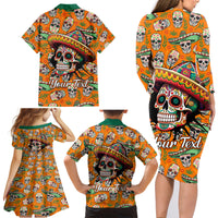 Personalised Day Of The Dead Family Matching Long Sleeve Bodycon Dress and Hawaiian Shirt Sugar Skull Dia de los Muertos - Wonder Print Shop