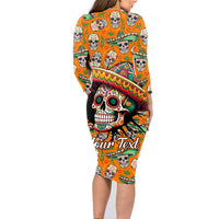 Personalised Day Of The Dead Family Matching Long Sleeve Bodycon Dress and Hawaiian Shirt Sugar Skull Dia de los Muertos - Wonder Print Shop