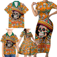 Personalised Day Of The Dead Family Matching Short Sleeve Bodycon Dress and Hawaiian Shirt Sugar Skull Dia de los Muertos - Wonder Print Shop
