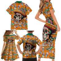 Personalised Day Of The Dead Family Matching Short Sleeve Bodycon Dress and Hawaiian Shirt Sugar Skull Dia de los Muertos - Wonder Print Shop