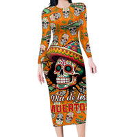 Personalised Day Of The Dead Long Sleeve Bodycon Dress Sugar Skull Dia de los Muertos - Wonder Print Shop