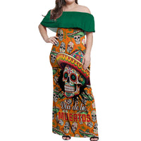 Personalised Day Of The Dead Off Shoulder Maxi Dress Sugar Skull Dia de los Muertos - Wonder Print Shop