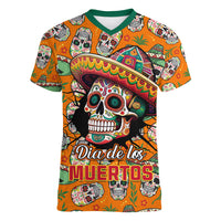 Personalised Day Of The Dead Women V Neck T Shirt Sugar Skull Dia de los Muertos - Wonder Print Shop