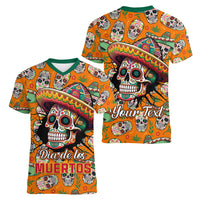 Personalised Day Of The Dead Women V Neck T Shirt Sugar Skull Dia de los Muertos - Wonder Print Shop