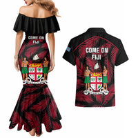 Fiji Rugby Couples Matching Mermaid Dress and Hawaiian Shirt Flying Fijians Red Palm Tree Version - Wonder Print Shop