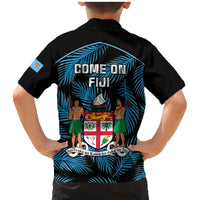 Fiji Rugby Family Matching Mermaid Dress and Hawaiian Shirt Flying Fijians Blue Palm Tree Version - Wonder Print Shop
