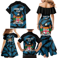 Fiji Rugby Family Matching Mermaid Dress and Hawaiian Shirt Flying Fijians Blue Palm Tree Version - Wonder Print Shop