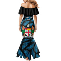 Fiji Rugby Family Matching Mermaid Dress and Hawaiian Shirt Flying Fijians Blue Palm Tree Version - Wonder Print Shop