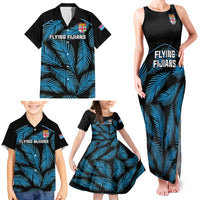 Fiji Rugby Family Matching Tank Maxi Dress and Hawaiian Shirt Flying Fijians Blue Palm Tree Version - Wonder Print Shop